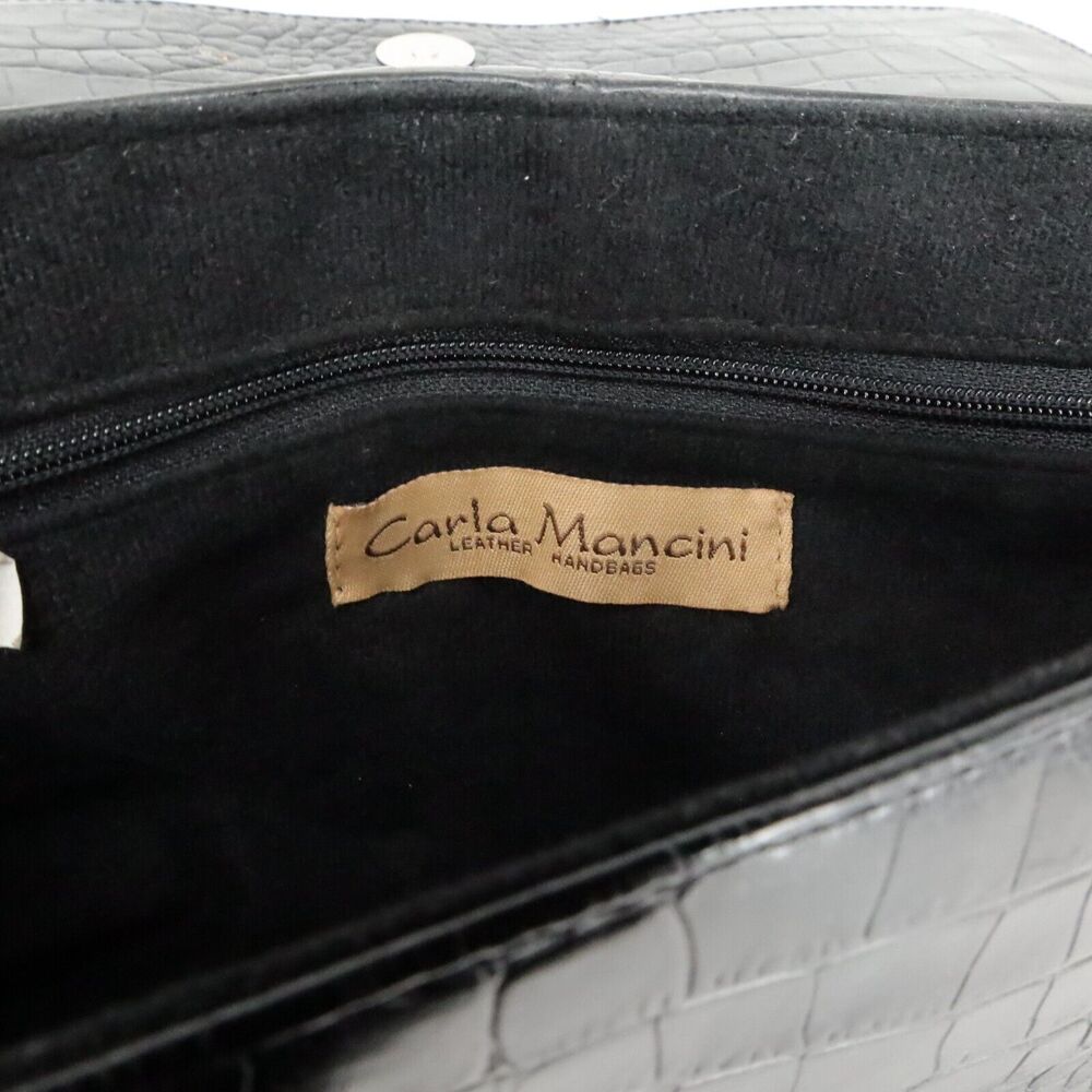 Carla Mancini Handbag Womens Black Leather Alligator Texture Shoulder Bag - Picture 3 of 13